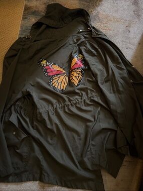Women’s Olive Green Hooded Jacket with Butterfly Print